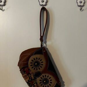 Leather owl Wristlet Bag